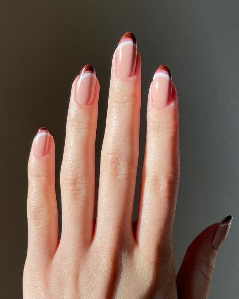 Exquisite Brown French Tip Nails On Girl