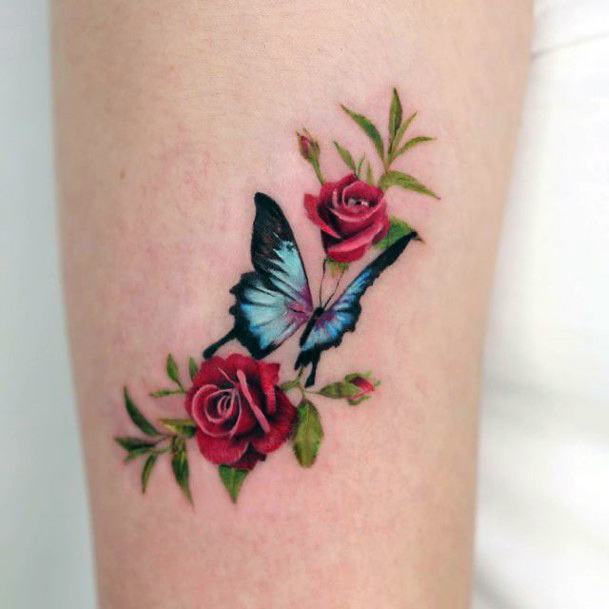 Exquisite Butterfly Flower Tattoos On Girl