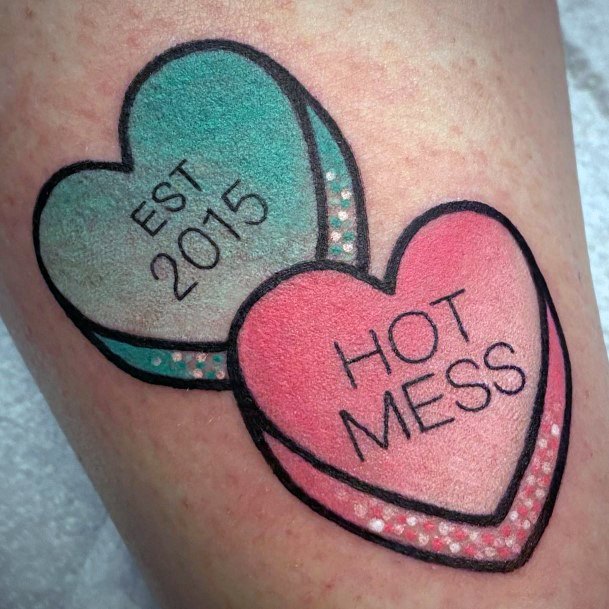 Exquisite Candy Heart Tattoos On Girl