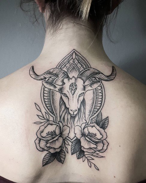 Exquisite Capricorn Tattoos On Girl Back
