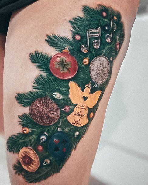 Exquisite Christmas Tree Tattoos On Girl