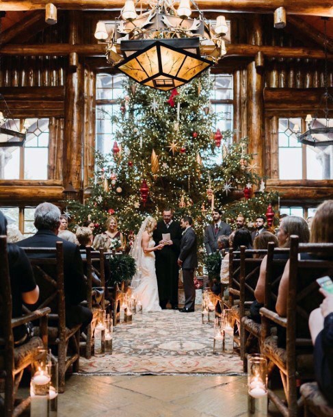 Exquisite Christmas Wedding Inspiration Beautiful Large Green Tree Ideas