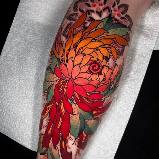 Exquisite Chrysanthemum Tattoos On Girl