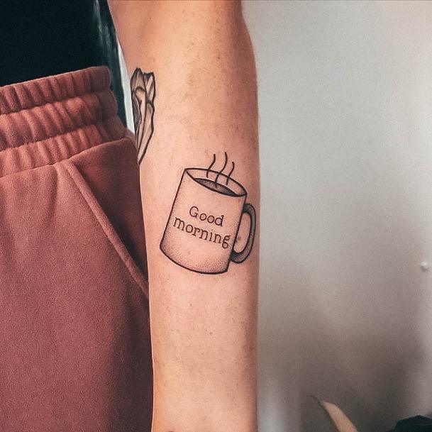 Exquisite Coffee Mug Tattoos On Girl