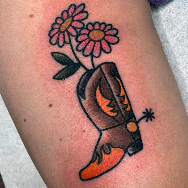 Exquisite Cowboy Boot Tattoos On Girl