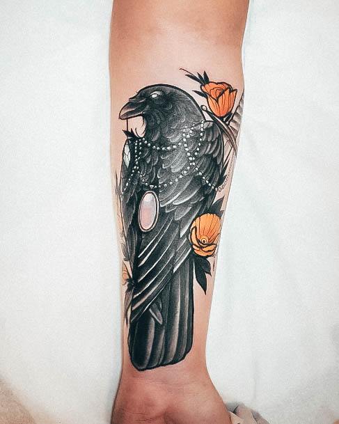 Exquisite Crow Tattoos On Girl