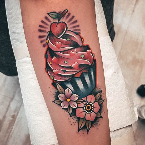 Exquisite Cupcake Tattoos On Girl