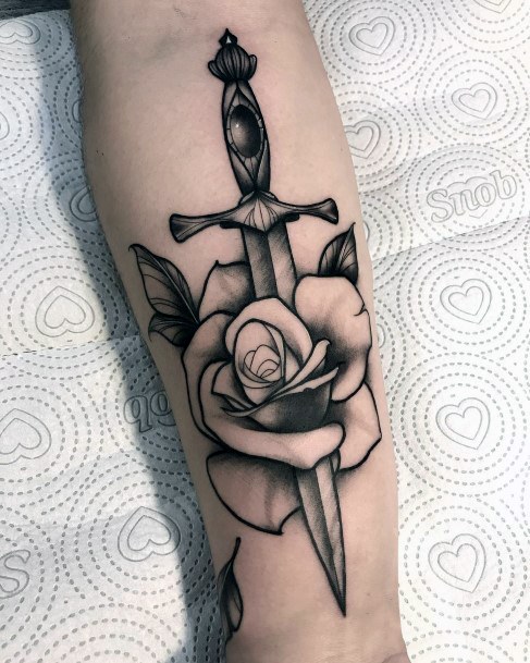 Exquisite Dagger Rose Tattoos On Girl