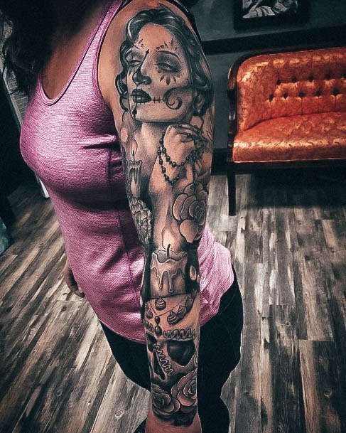 Exquisite Day Of The Dead Tattoos On Girl