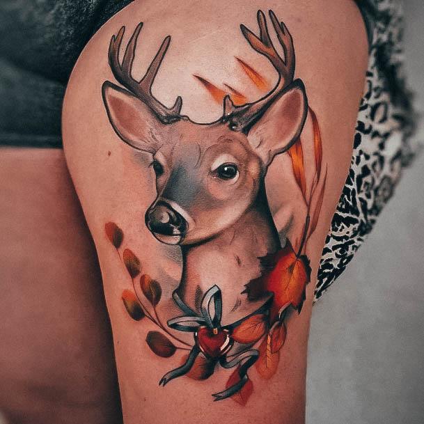 Exquisite Deer Tattoos On Girl