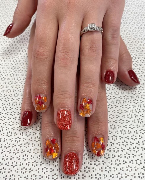 Exquisite Fall Leaf Nails On Girl