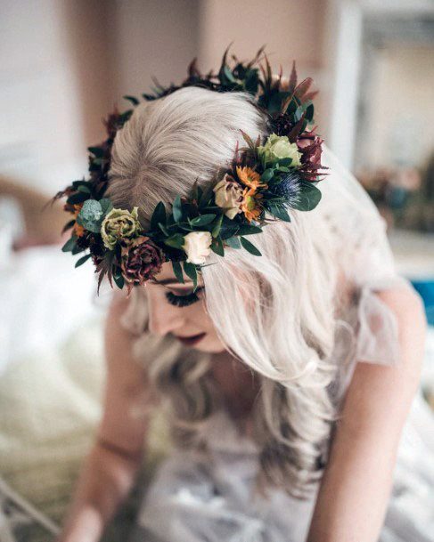 Exquisite Floral Wreath Headwear October Wedding Inspiration For Bride