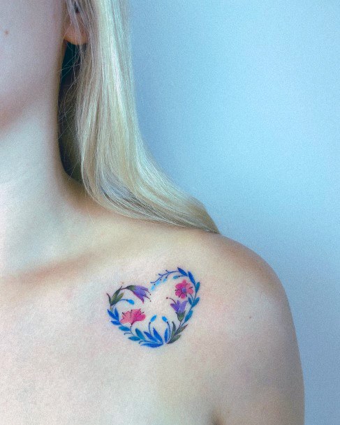 Exquisite Flower Heart Tattoos On Girl