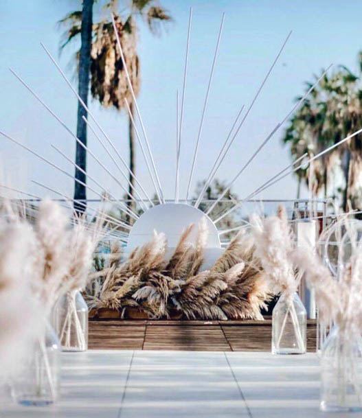 Exquisite Glass Sunset Decor Pampas Plant Wedding Aisle Inspiration