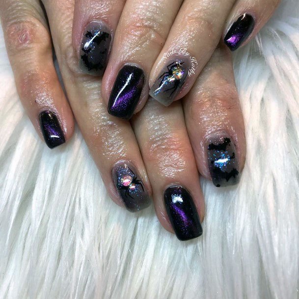 Exquisite Glossy Purple And Blacksparkly Nail Inspiration For Women