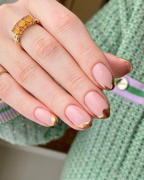 Exquisite Gold French Tip Nails On Girl