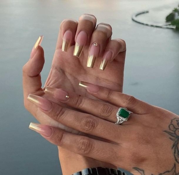 Exquisite Gold Ombre Nails On Girl