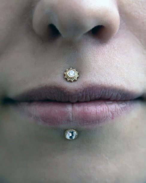 Exquisite Gold White Diamond Sun Medusa Labret Cute Lip Body Piercing Ideas For Girls