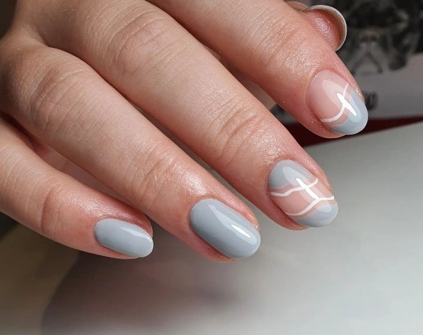Exquisite Grey And White Nails On Girl