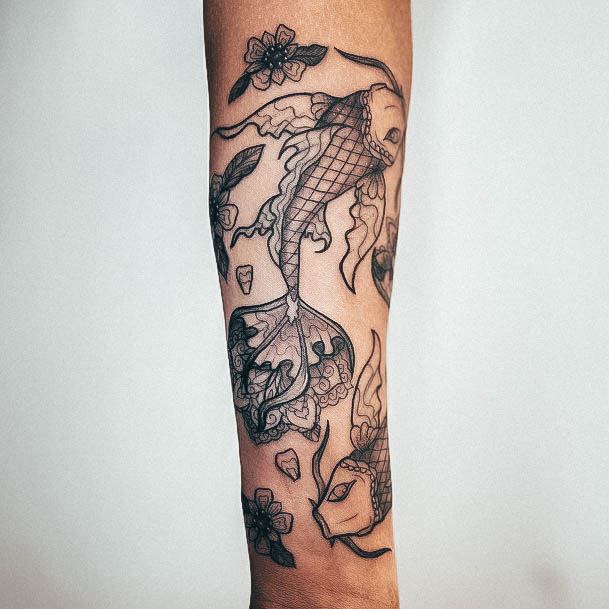 Exquisite Koi Fish Tattoos On Girl Forearm