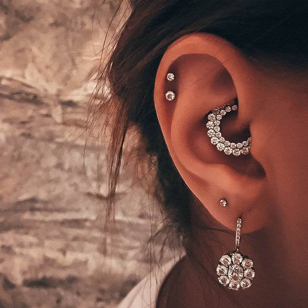 Exquisite Large Dangling Floral Ring Cute Daith Hoop Double Helix Shiny Diamond Cartilage Piercing Ideas For Women