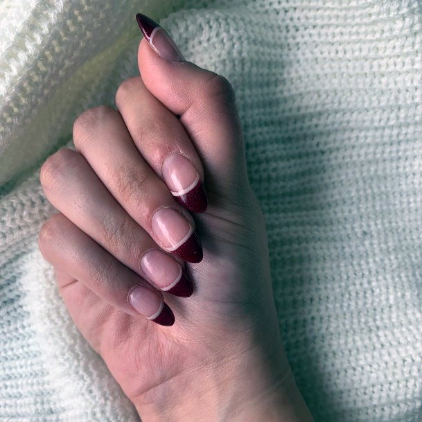 Exquisite Maroon And Pink Nails On Girl