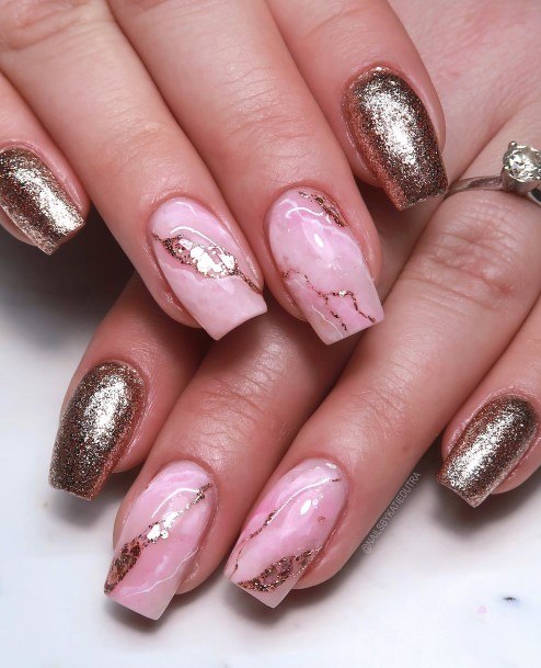 Exquisite Metallic Gold Nails On Girl