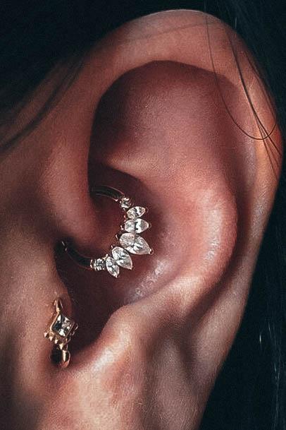 Exquisite Multi Diamond Daith Ear Ring And Cute Tragus Piercing Idea Designs For Women