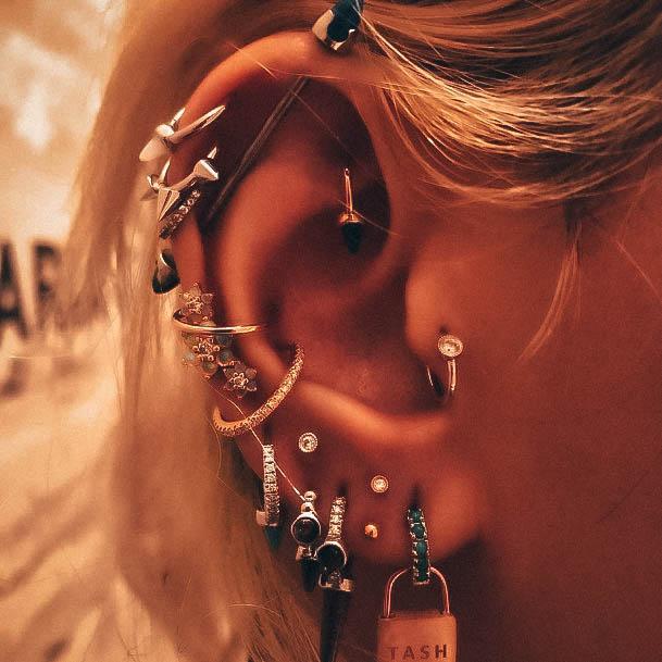 Exquisite Multiple Lobe Helix Cute Tragus Savy Industrial Bar Cool Ear Piercing Inspiration Ideas For Women