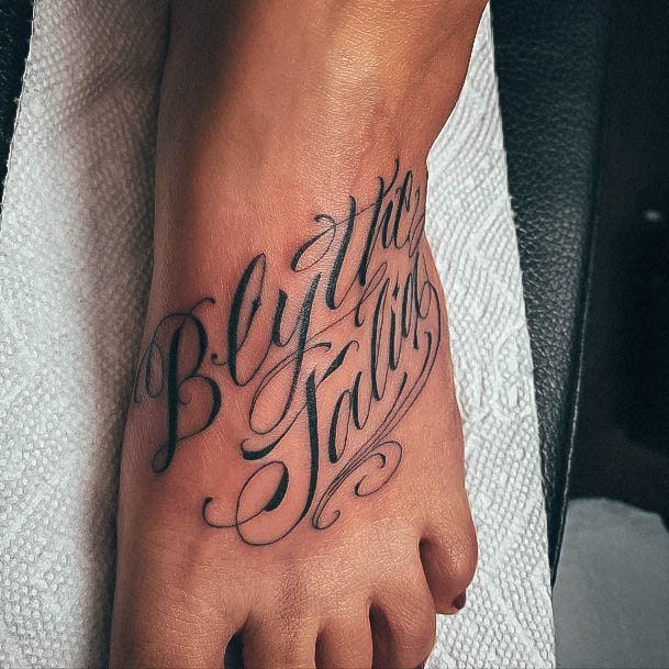 Exquisite Name Tattoos On Girl Script Foot