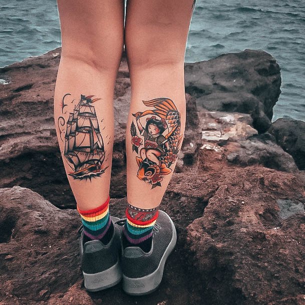 Exquisite Nautical Tattoos On Girl