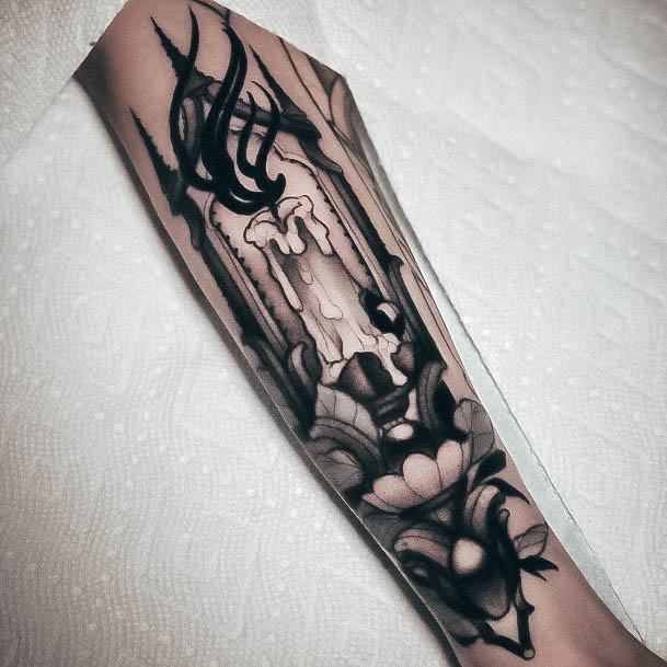 Exquisite Neo Traditional Tattoos On Girl Candle Stick