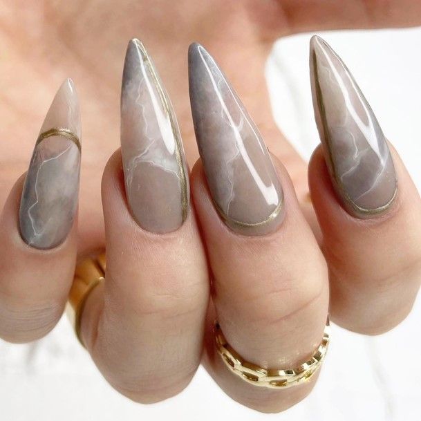 Exquisite Nude Marble Nails On Girl