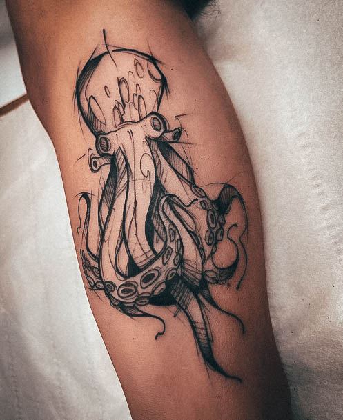 Exquisite Octopus Tattoos On Girl Leg Calf