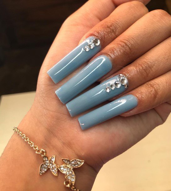 Exquisite Pale Blue Nails On Girl