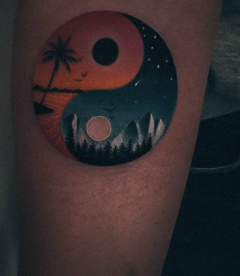 Exquisite Palm Tree Tattoos On Girl Yin Yang