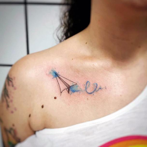 Exquisite Paper Airplane Tattoos On Girl