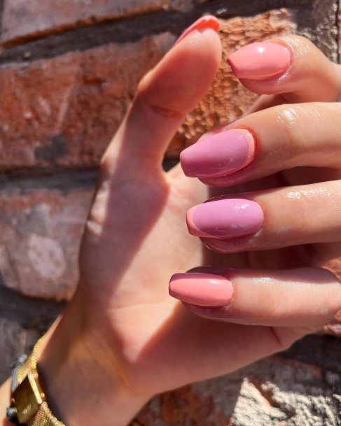 Exquisite Peach And Pink Nails On Girl