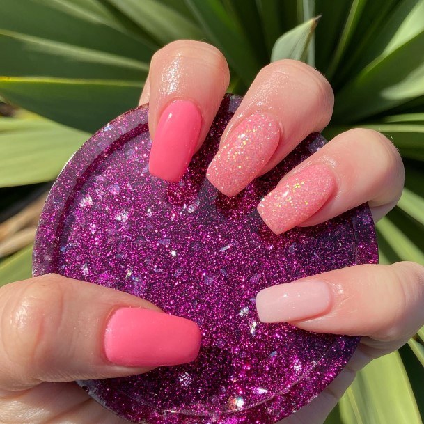 Exquisite Peach With Glitter Nails On Girl