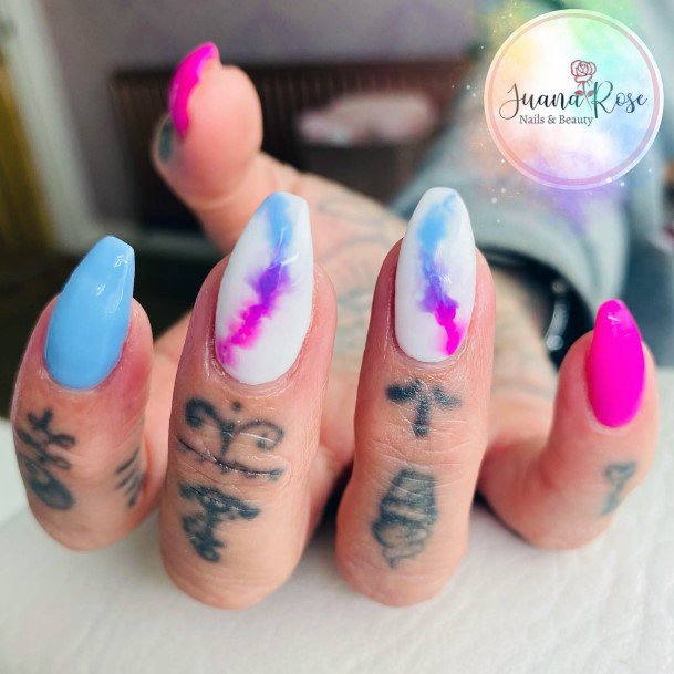 Exquisite Pink And Blue Nails On Girl