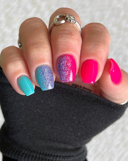 Exquisite Pink Ombre With Glitter Nails On Girl