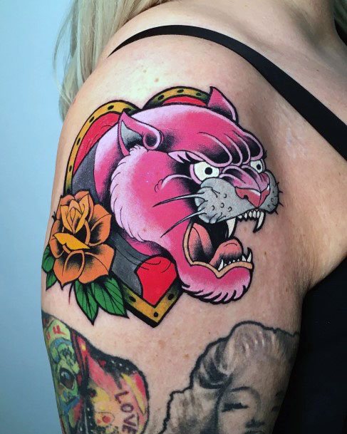 Exquisite Pink Panther Tattoos On Girl