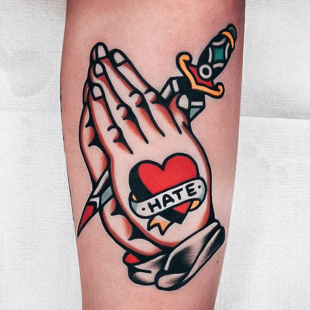 Exquisite Praying Hands Tattoos On Girl Traditional Style Retro