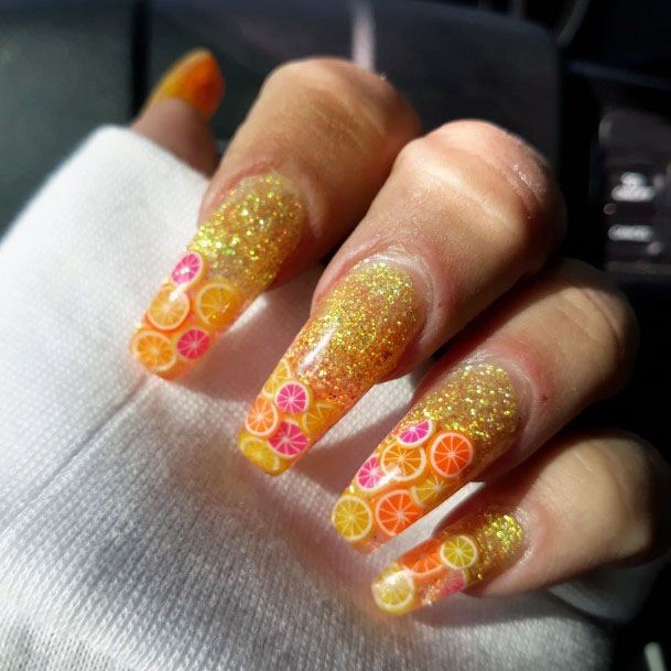 Exquisite Pretty Vibrant Citrus Sparkling Yellow And Orange Inspiration Nail Ideas For Girls