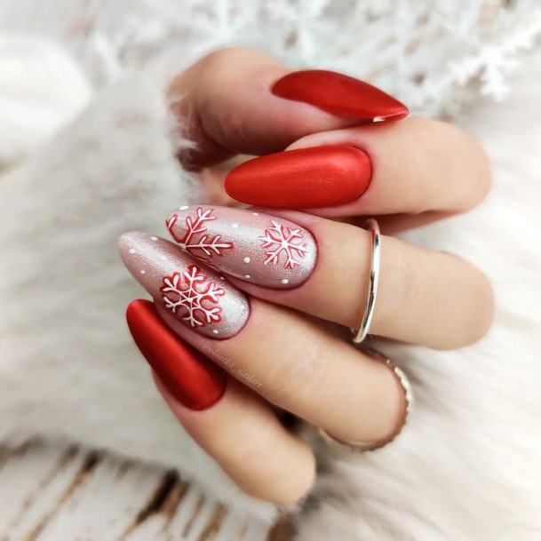 Exquisite Red And Grey Nails On Girl