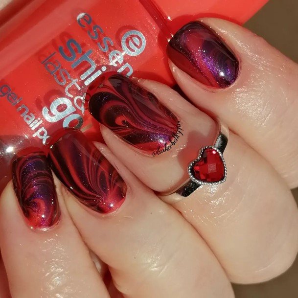 Exquisite Red And Purple Nails On Girl
