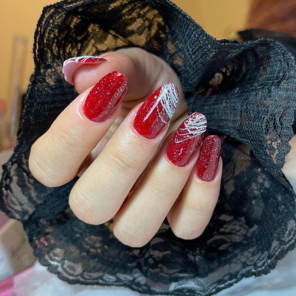 Exquisite Red And Silver Nails On Girl