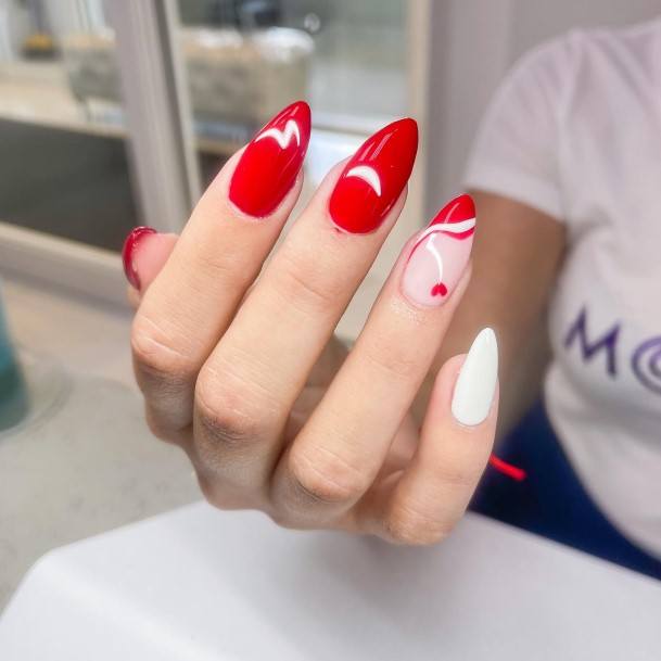 Exquisite Red And White Nails On Girl