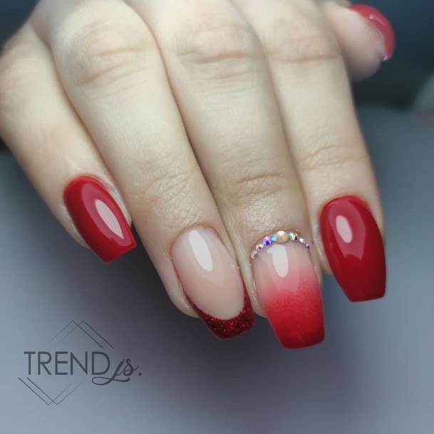 Exquisite Red Ombre Nails On Girl