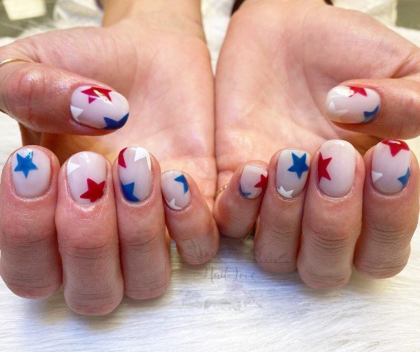 Exquisite Red White And Blue Nails On Girl